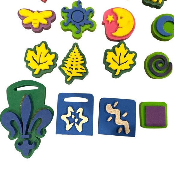 Set 16 Chunky Foam Stamps Kids Fun Art Craft Projects Heart Rose Sun Butterfly - Picture 3 of 6